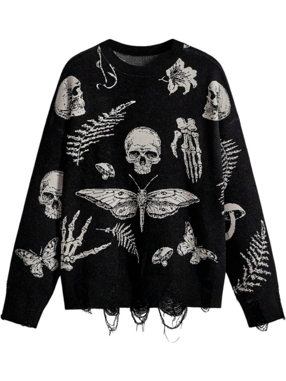 Goth Cartoon Pattern Knit Pullover Sweater Top for Women - Cozy & Stylish